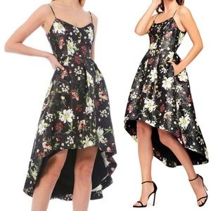 Aidan Mattox evening Dress. Floral Jacquard High-Low Dress
